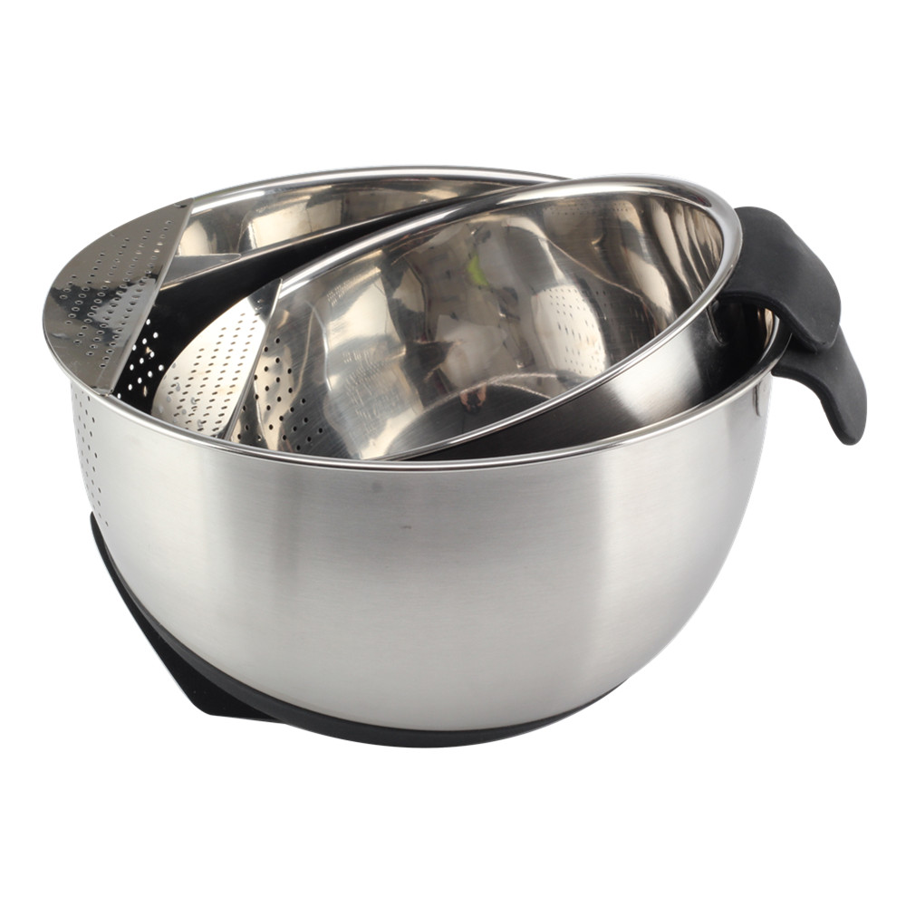 Rice Washer Strainer Bowl, Washing Bowl With Handle, Stainless Steel Colander