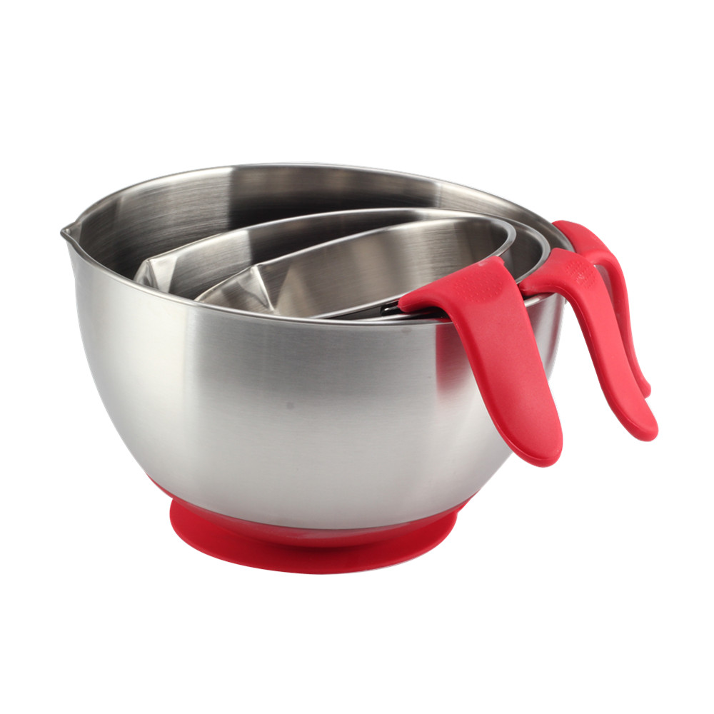 Stainless Steel Mixing Bowl With Suction Cup Silicone Bottom & Long Handle