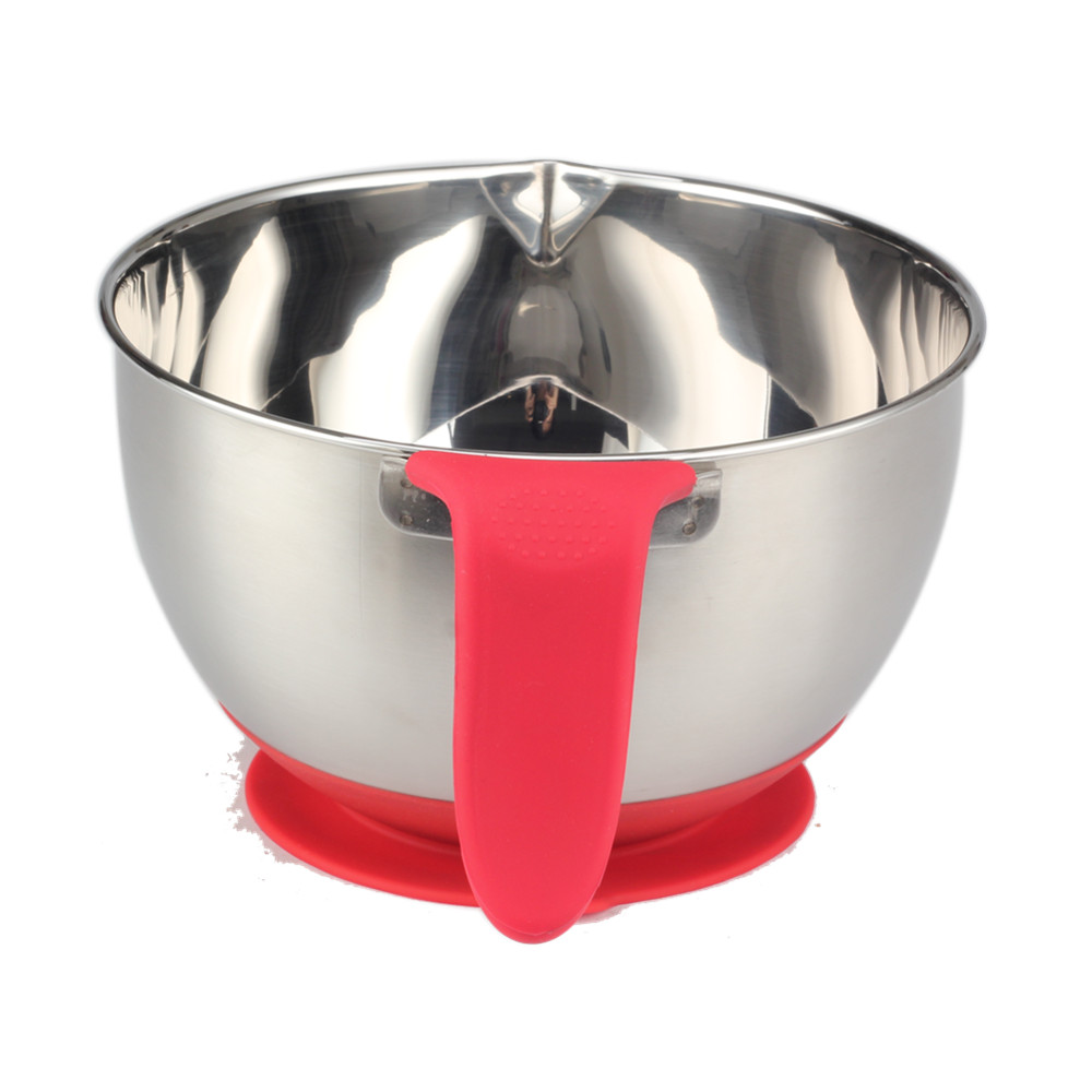 Stainless Steel Mixing Bowl With Suction Cup Silicone Bottom & Long Handle