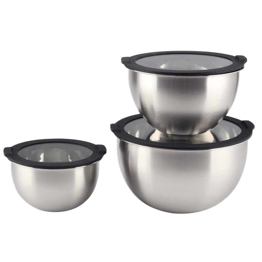 Stainless Steel Mixing Bowls With Transparent Clear Lids Set