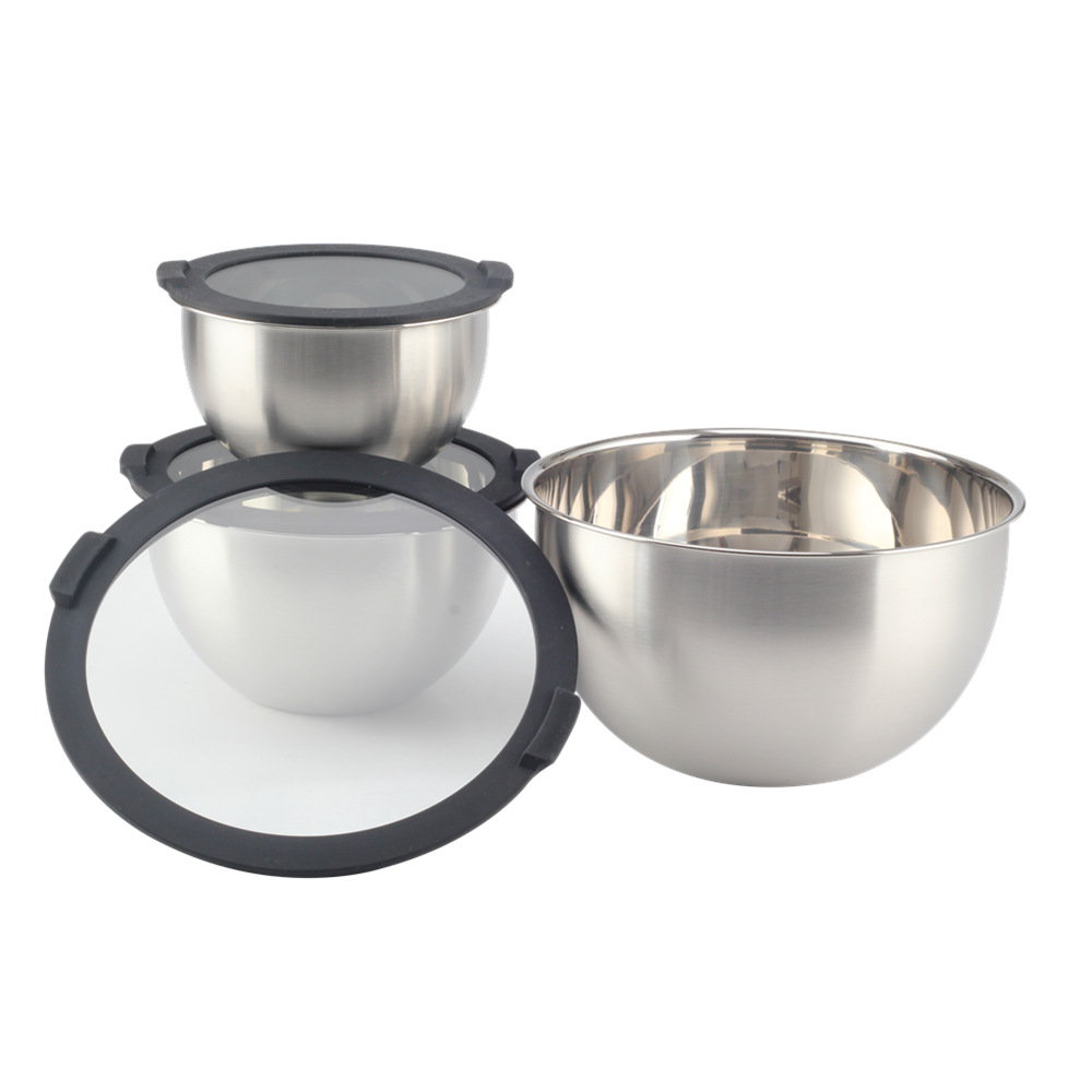 Stainless Steel Mixing Bowls With Transparent Clear Lids Set