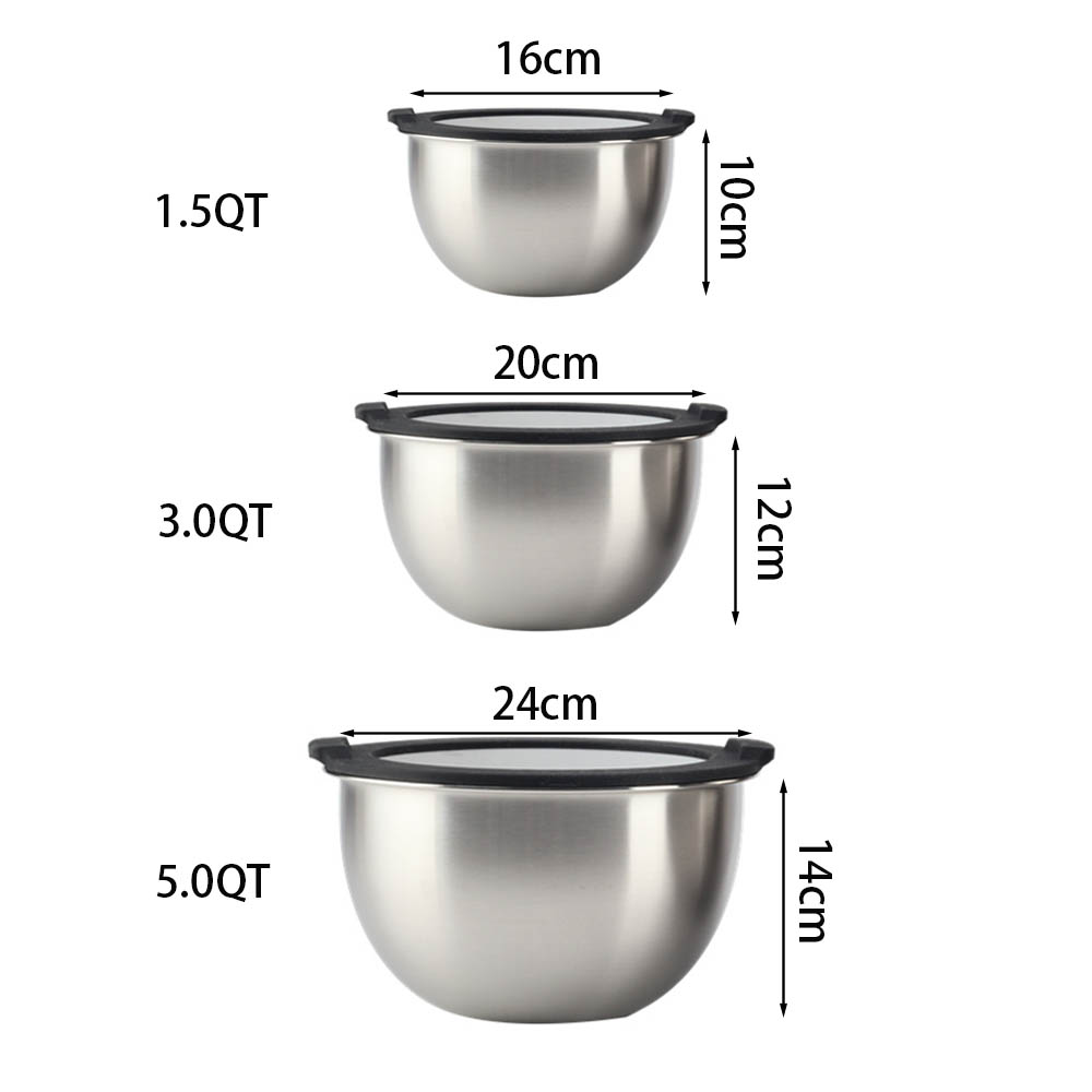 Stainless Steel Mixing Bowls With Transparent Clear Lids Set