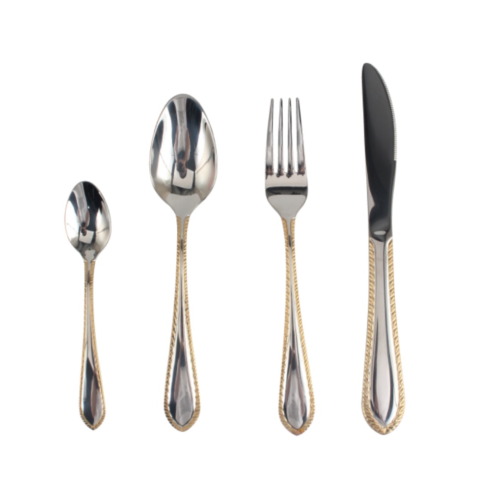 Gold Accent 4-pcs Set Stainless Steel Flatware set Dishwasher Safe