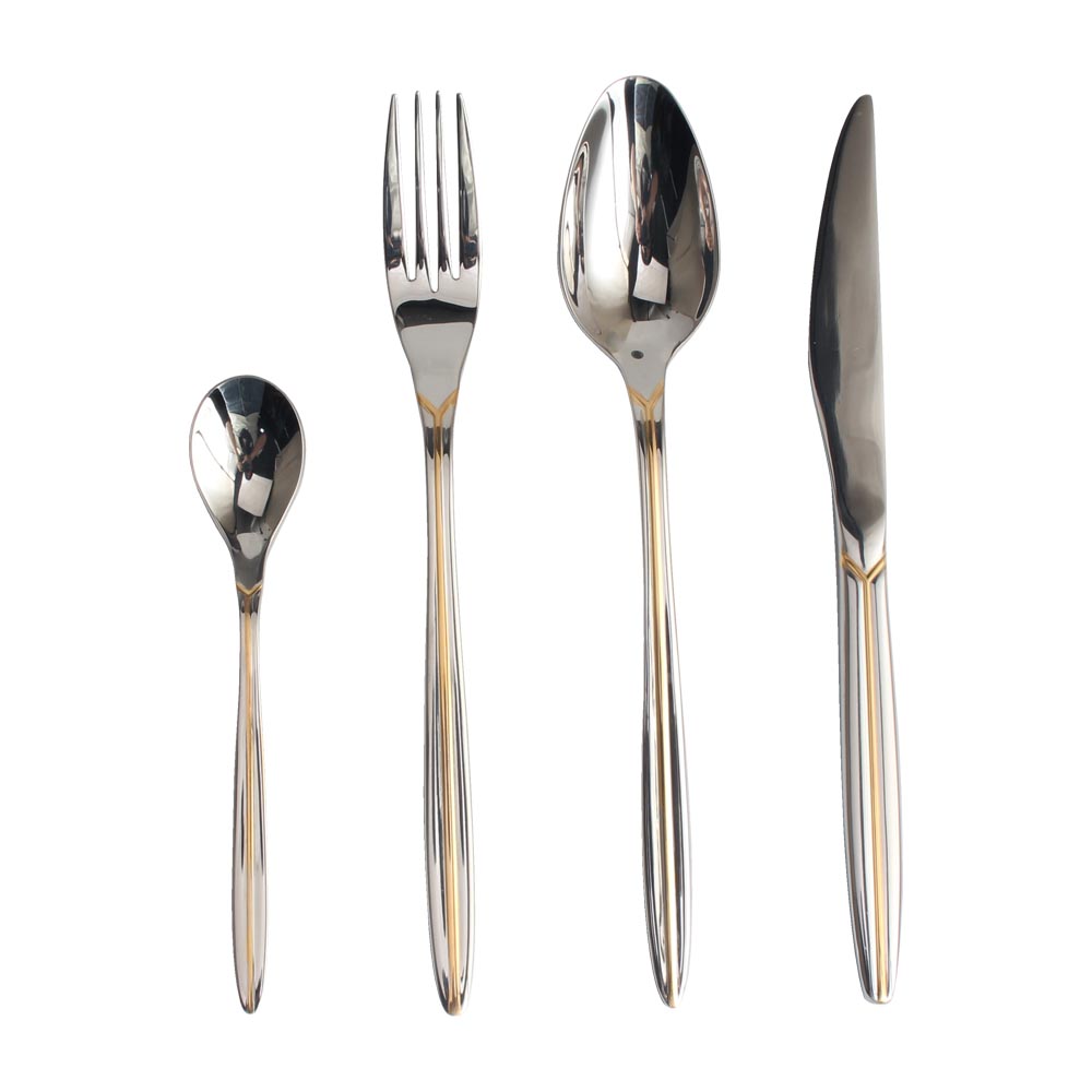 Gold Accent 4-pcs Set Stainless Steel Flatware set Dishwasher Safe