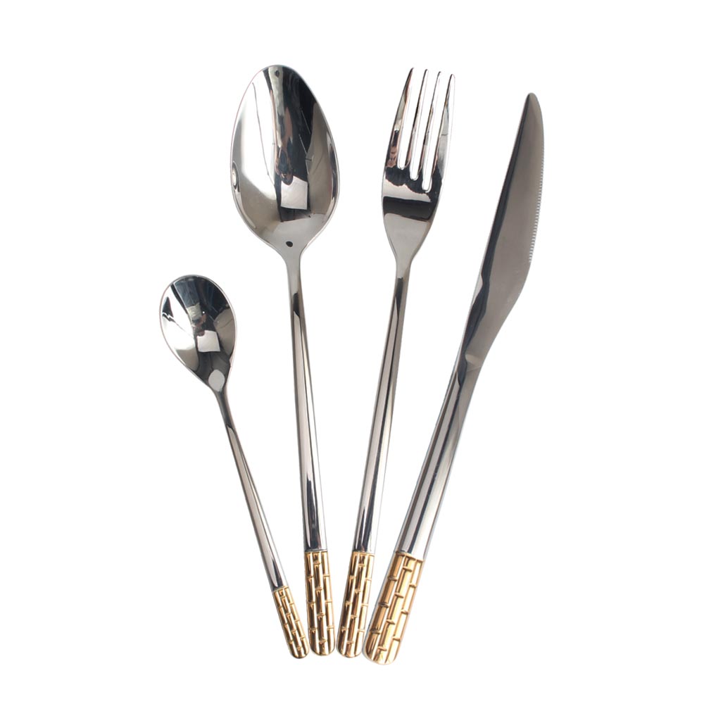 Mirror Polished,Dishwasher Safe Gold Accent 4-pcs Set Stainless Steel Flatware set