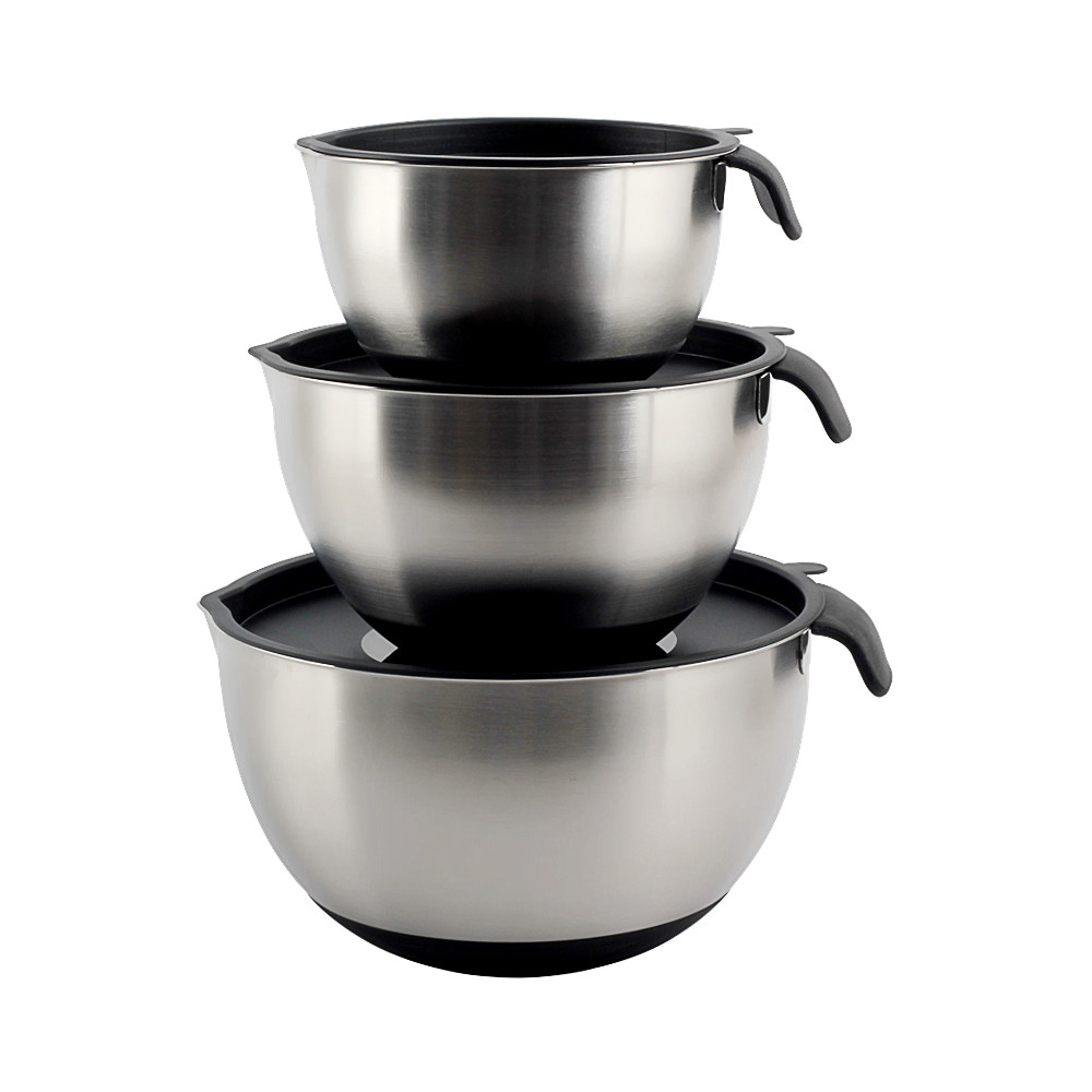 Stainless Steel Mixing Bowls With PE Lids, Non Slip Silicone Base Bowls With Handle