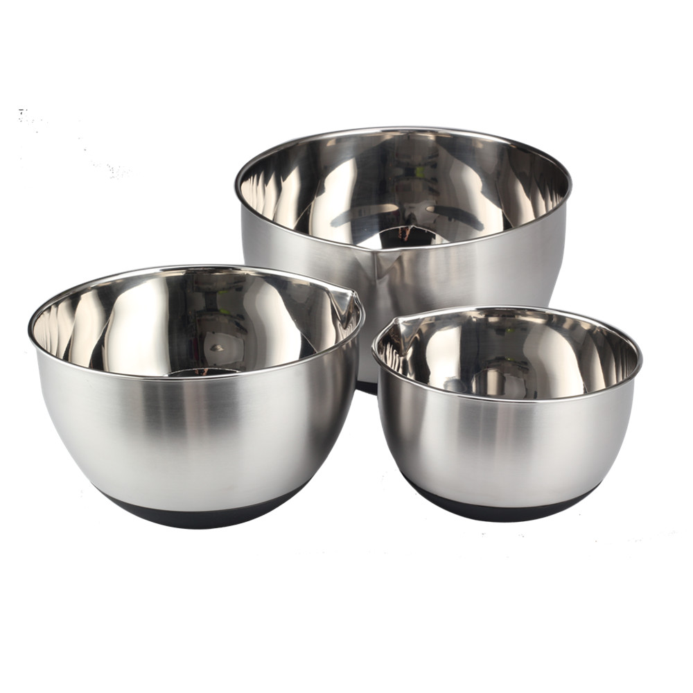 Set Of 3 Stainless Steel Mixing Bowls, Non Slip Silicone Base Bowls