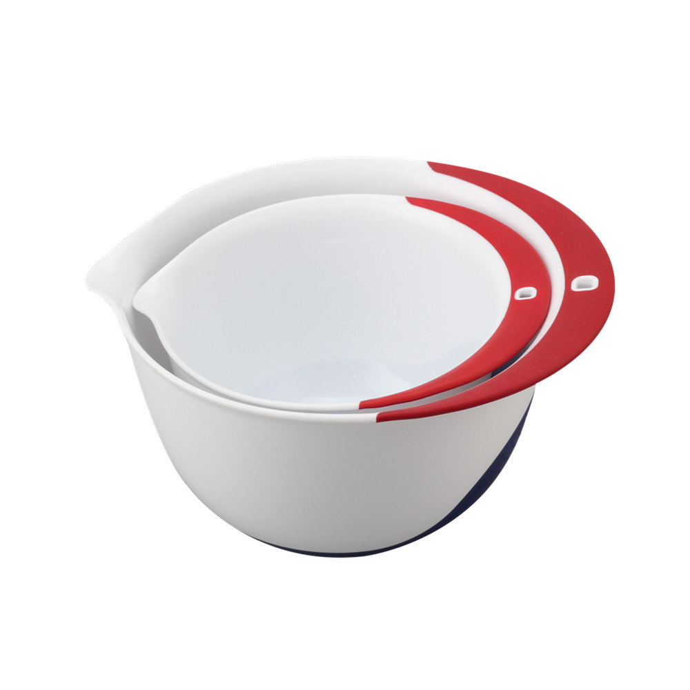 2 Piece Plastic Mixing Kitchen Bowl Set, Handles Easy Pour Spout And Non Slip