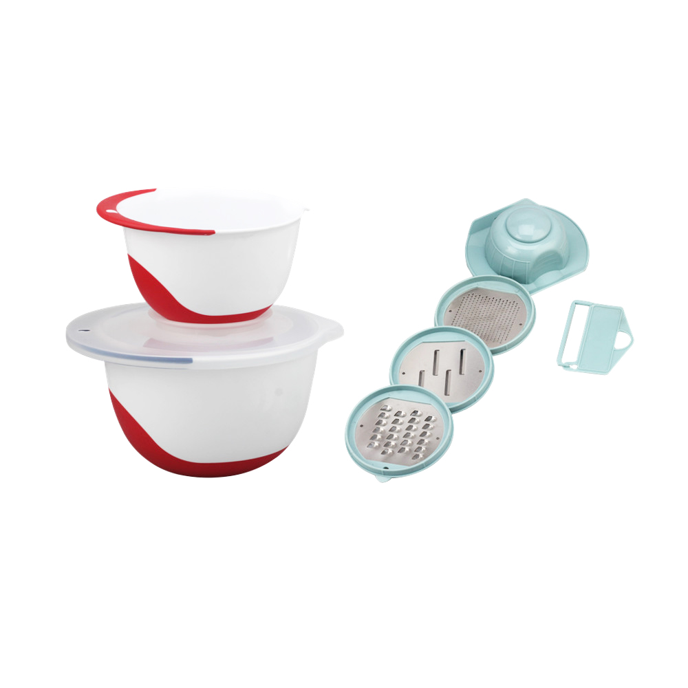 2 Piece Plastic Mixing Kitchen Bowl Set, Handles Easy Pour Spout And Non Slip