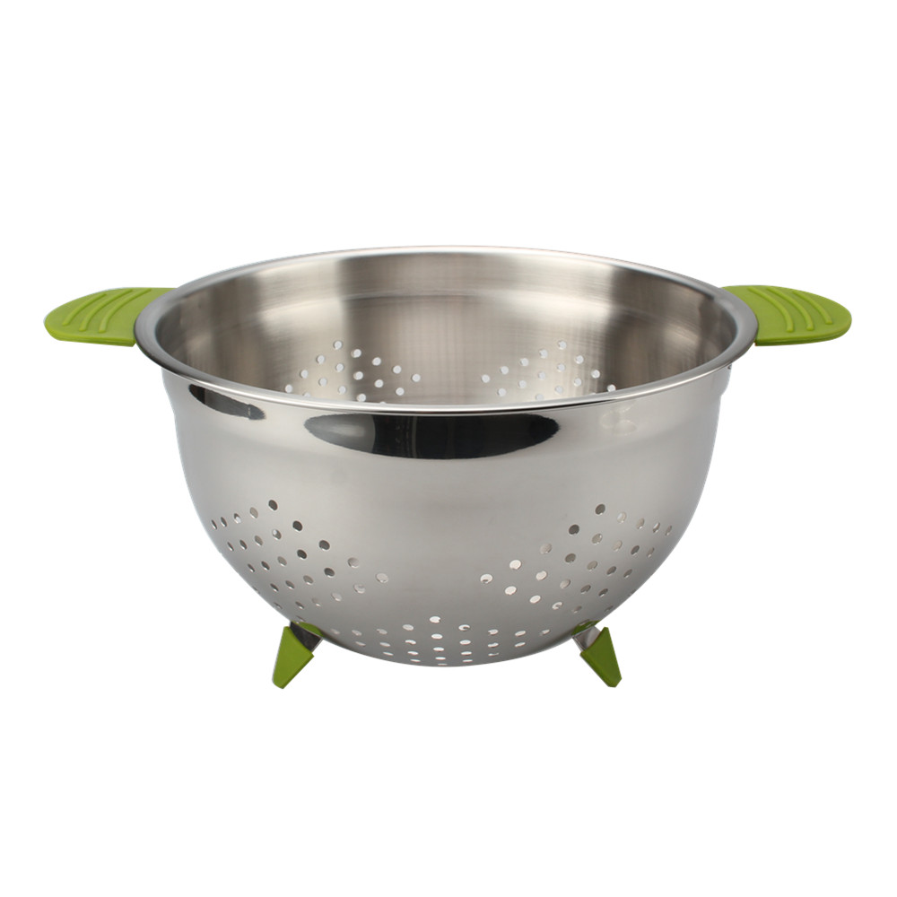 Stainless Steel Colander Metal Strainer Bowl Colander With Feet And Silicone Handle