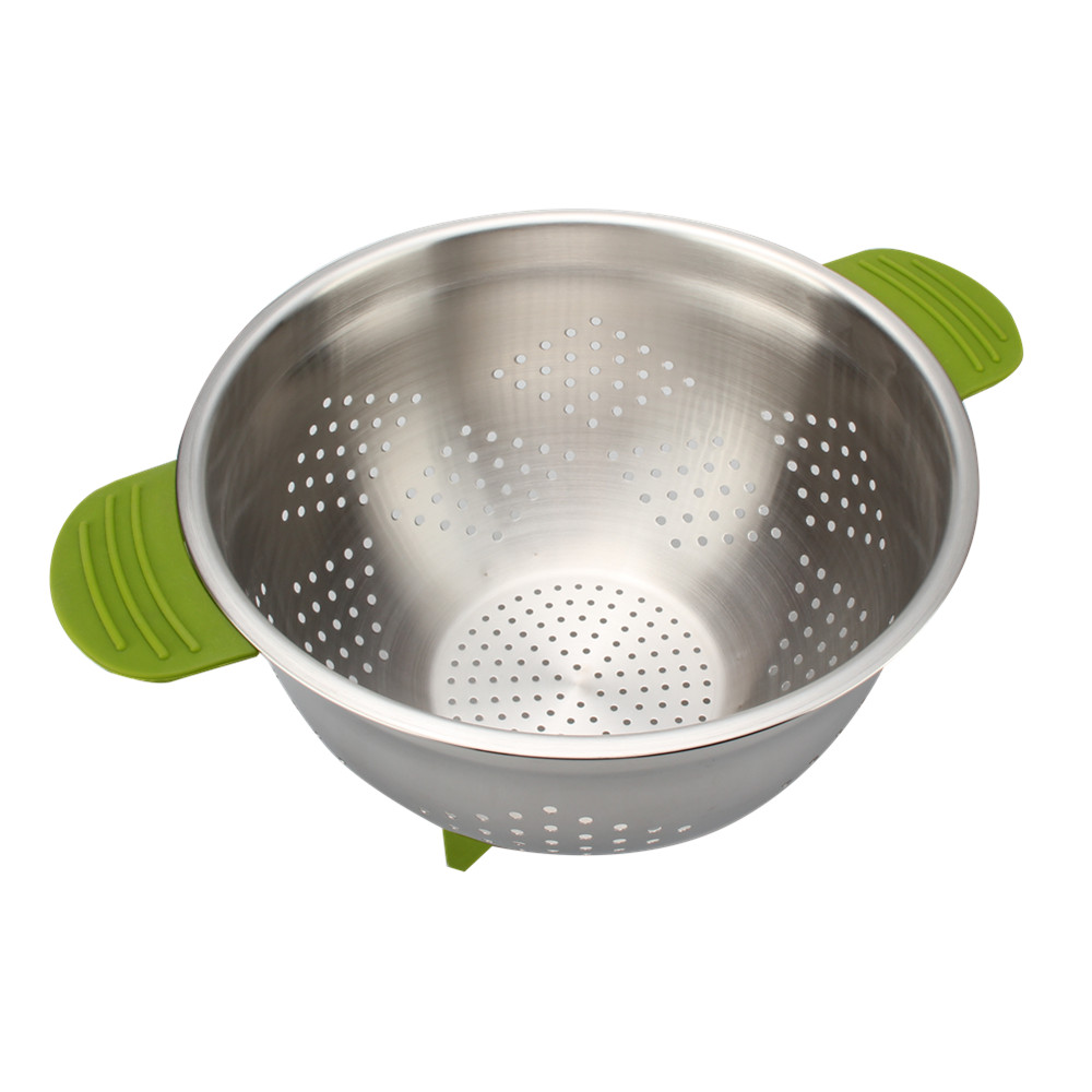 Stainless Steel Colander Metal Strainer Bowl Colander With Feet And Silicone Handle