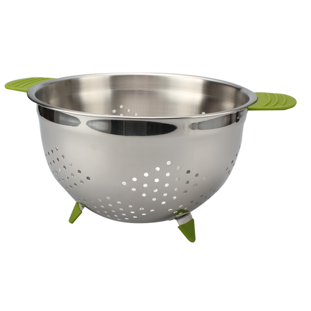 Stainless Steel Colander Metal Strainer Bowl Colander With Feet And Silicone Handle