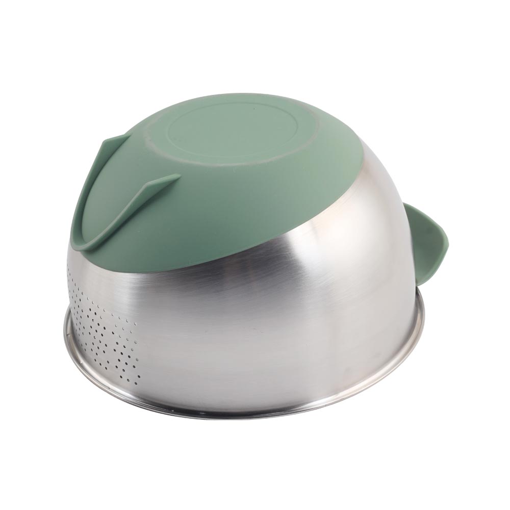 Stainless Steel Rice Washing Bowl With Silicone Base And Handle