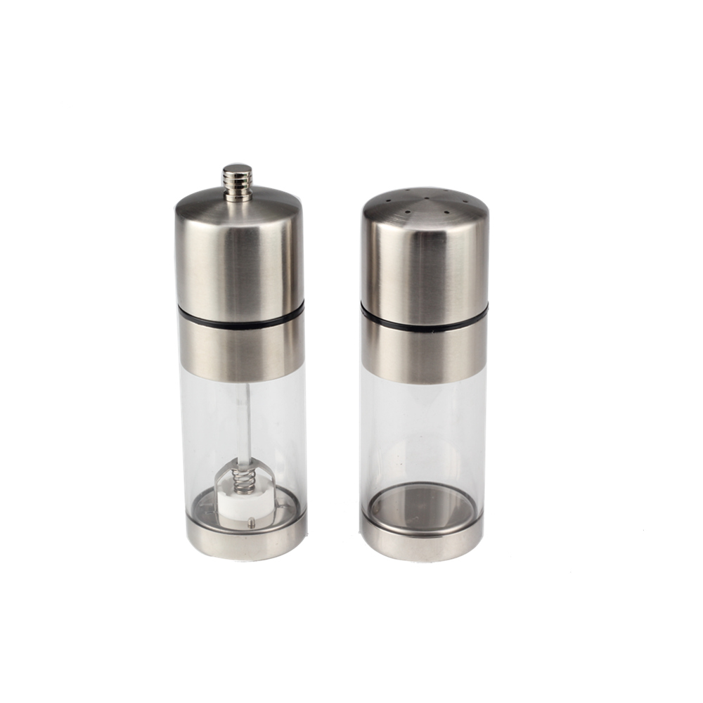 3 Pieces Salt And Pepper Mill, Manual Salt And Pepper Mill in Glass And Stainless Steel