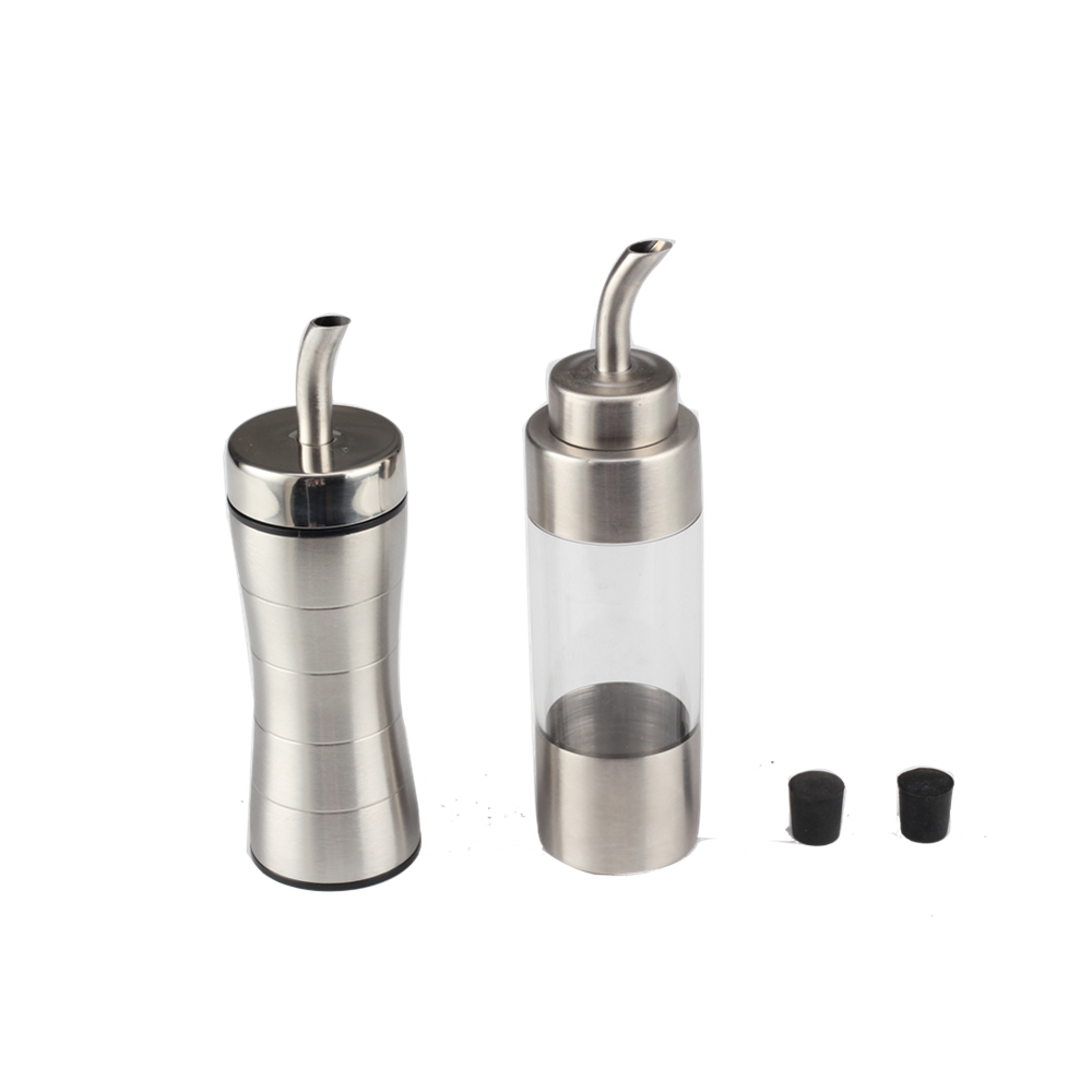 2pcs Stainless Steel & Glass Olive Oil Dispenser Bottle