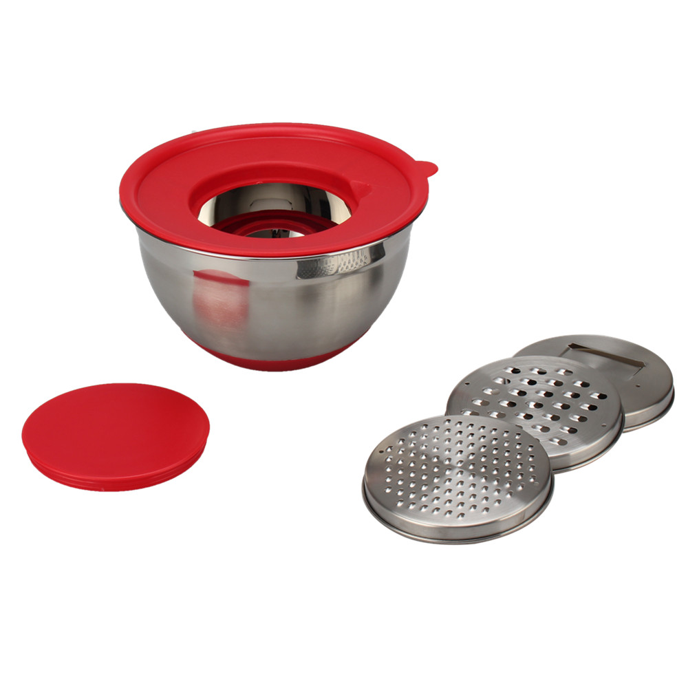 Stainless Steel Mixing Bowls, Non Slip Silicone Base Bowls With 3pcs Graters