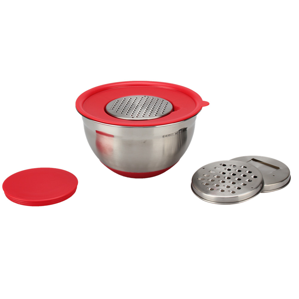 Stainless Steel Mixing Bowls, Non Slip Silicone Base Bowls With 3pcs Graters