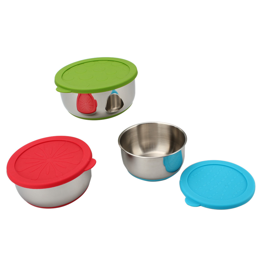 3pcs Stainless Steel Mixing Bowl With Silicone Lid