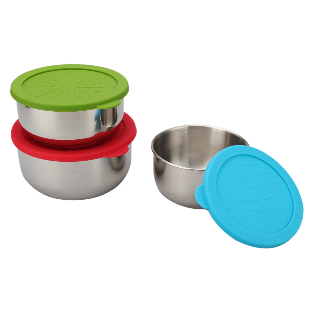 3pcs Stainless Steel Mixing Bowl With Silicone Lid