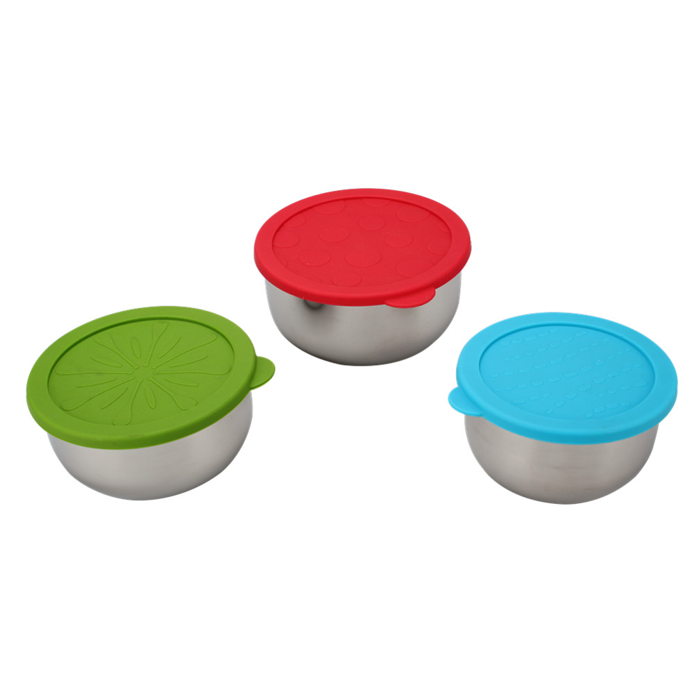 3pcs Stainless Steel Mixing Bowl With Silicone Lid