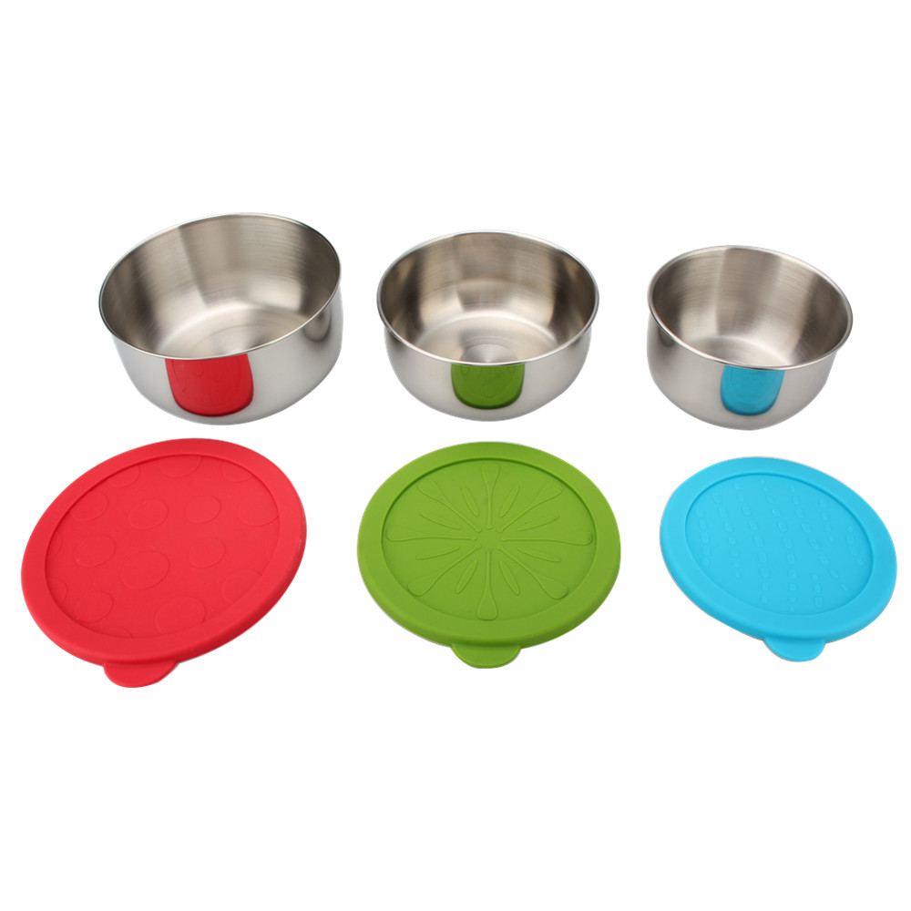 3pcs Stainless Steel Mixing Bowl With Silicone Lid