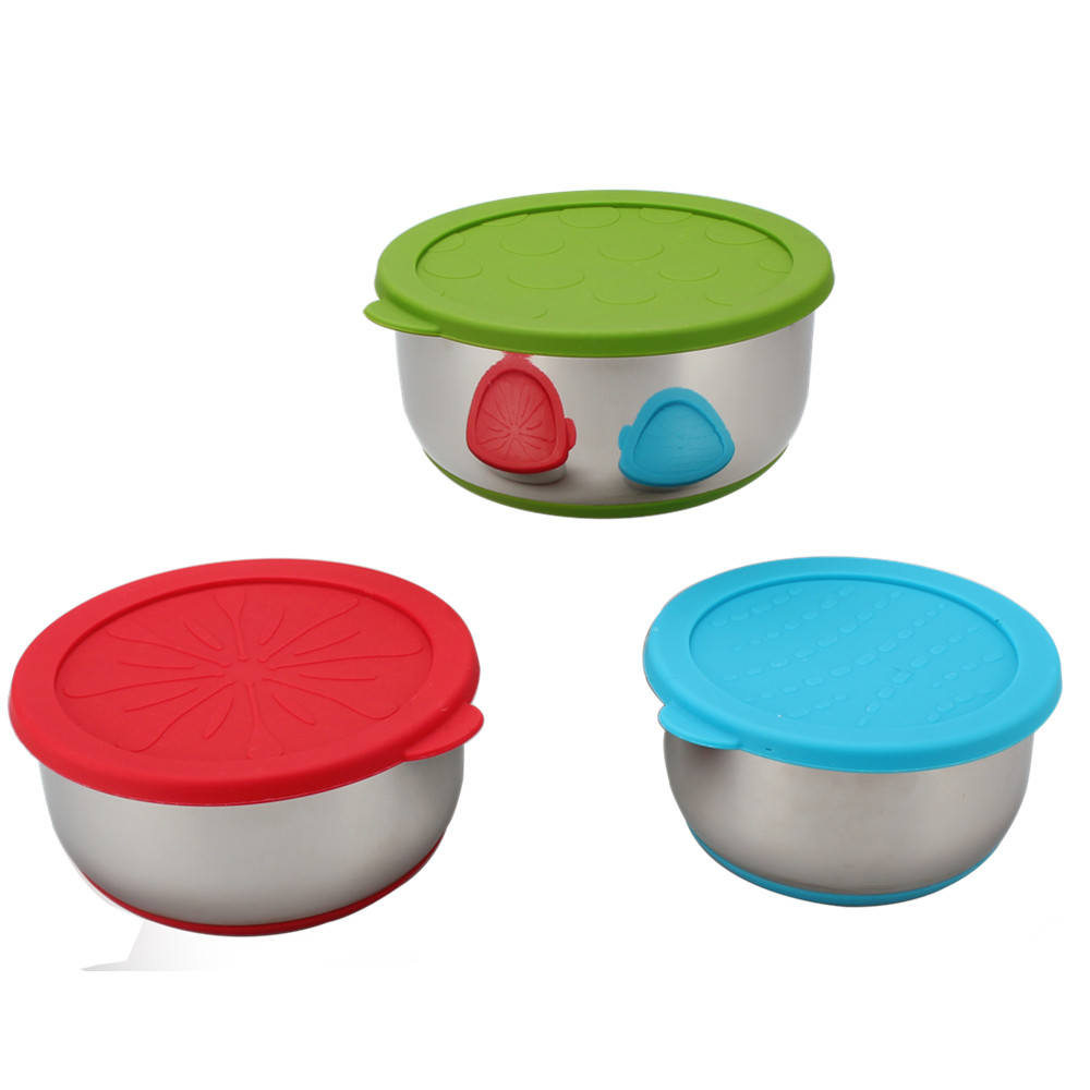 3pcs Stainless Steel Mixing Bowl With Silicone Lid