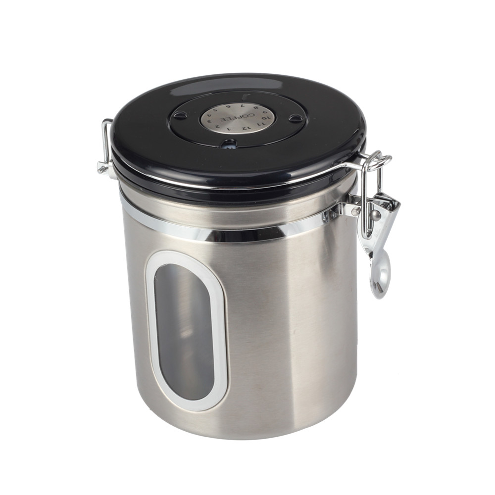 Coffee Canister With Window, Airtight Stainless Steel Kitchen Food Storage Container With Lids