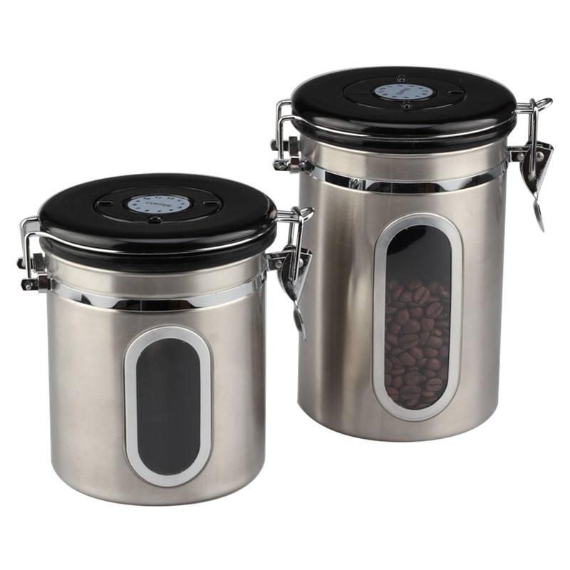 Coffee Canister With Window, Airtight Stainless Steel Kitchen Food Storage Container With Lids