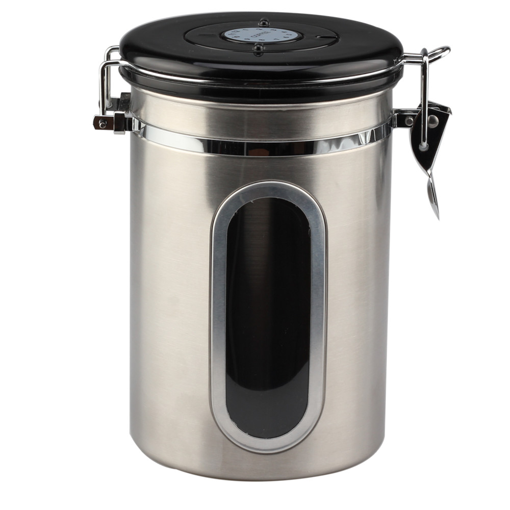 Coffee Canister With Window, Airtight Stainless Steel Kitchen Food Storage Container With Lids