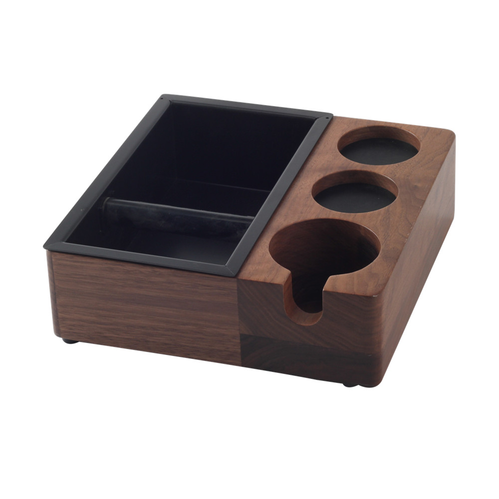 4 In 1 Wooden Knock Box, Portafilter Stand, Coffee Knock Box With Durable Knock Bar