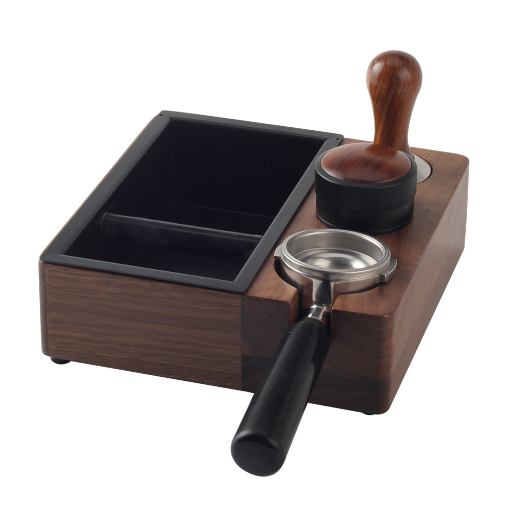 4 In 1 Wooden Knock Box, Portafilter Stand, Coffee Knock Box With Durable Knock Bar