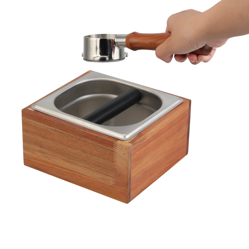 Stainless Steel And Wood Bin for Espresso Machine Coffee Grounds