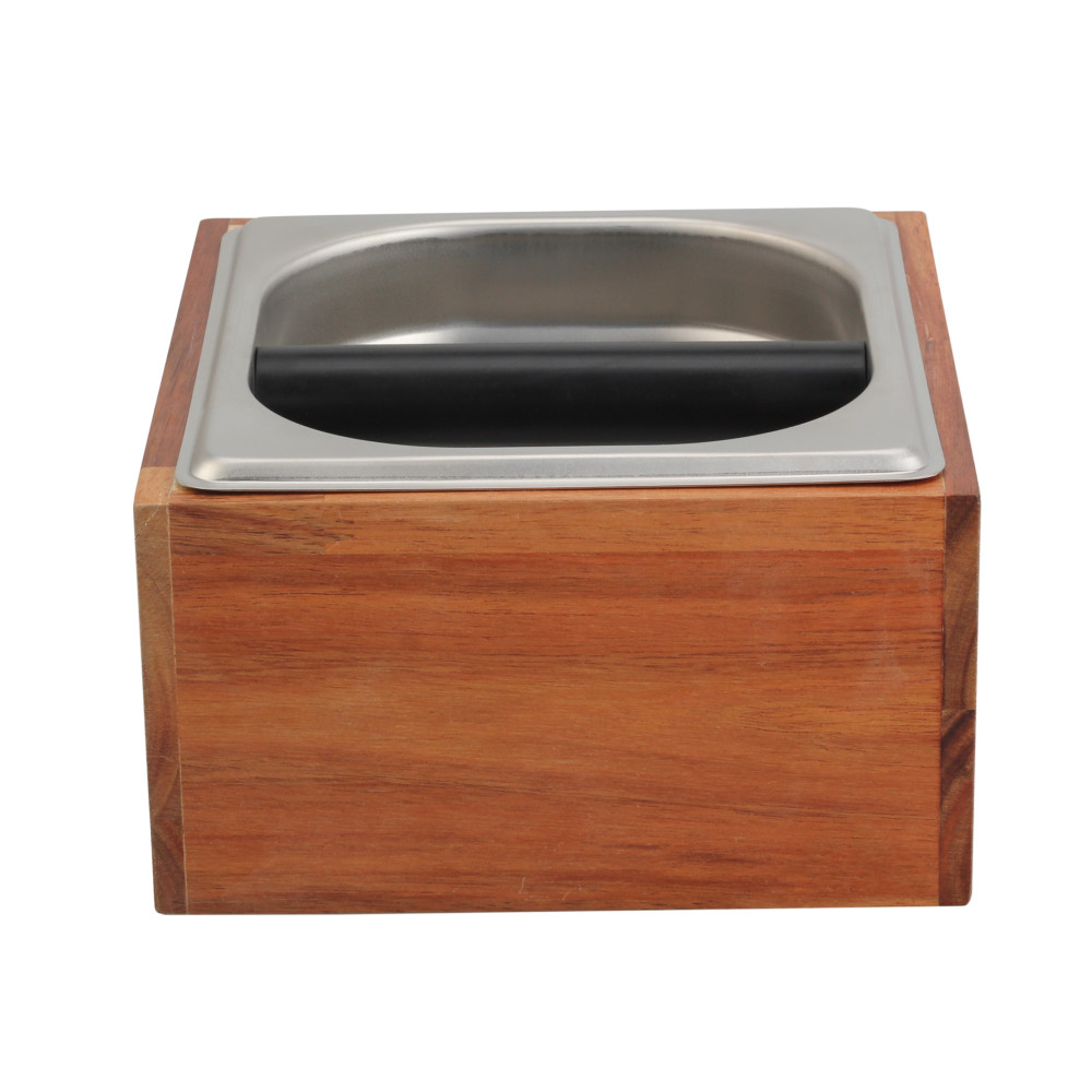 Stainless Steel And Wood Bin for Espresso Machine Coffee Grounds