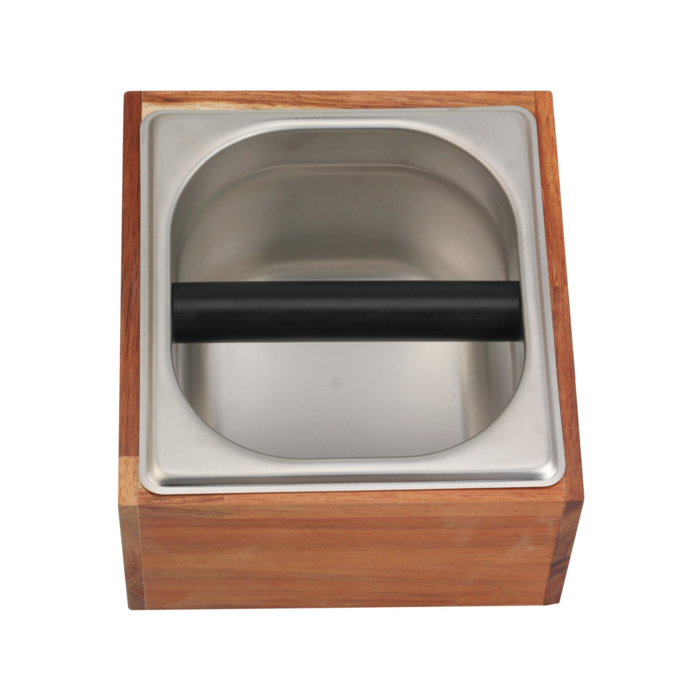 Stainless Steel And Wood Bin for Espresso Machine Coffee Grounds