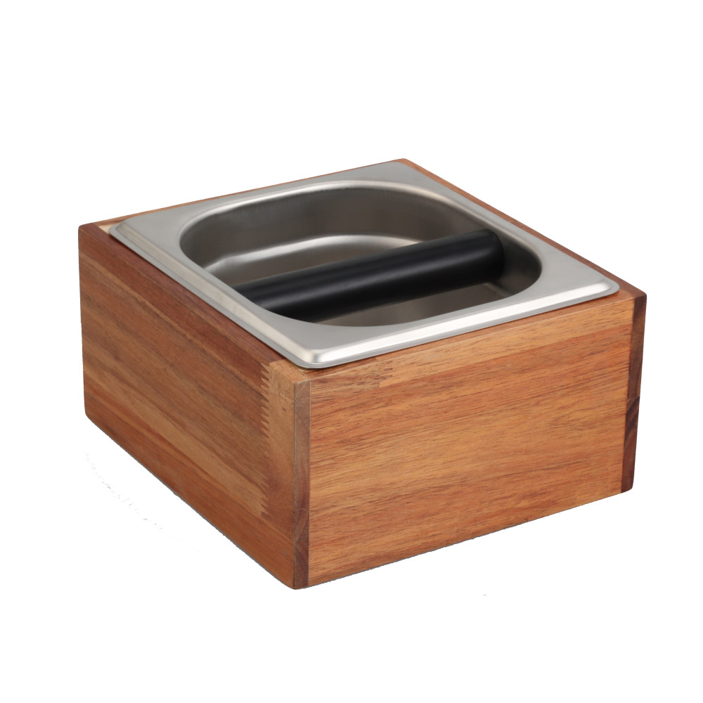 Stainless Steel And Wood Bin for Espresso Machine Coffee Grounds