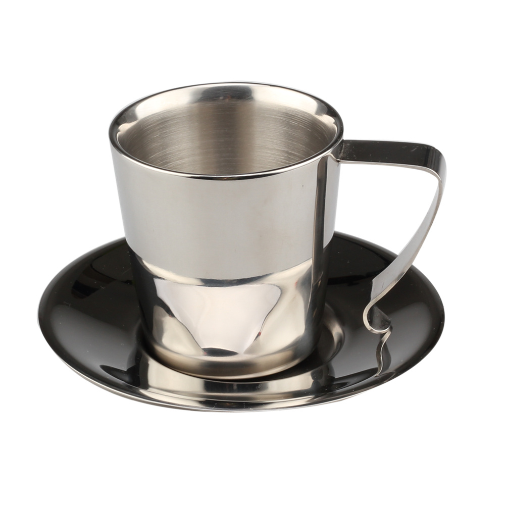 Stainless Steel Coffee Mug Set, Double Wall Coffee Mug With Saucer