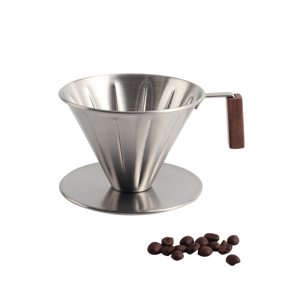 Walnut Wood Handle, Metal Reusable Drip Coffee Filter