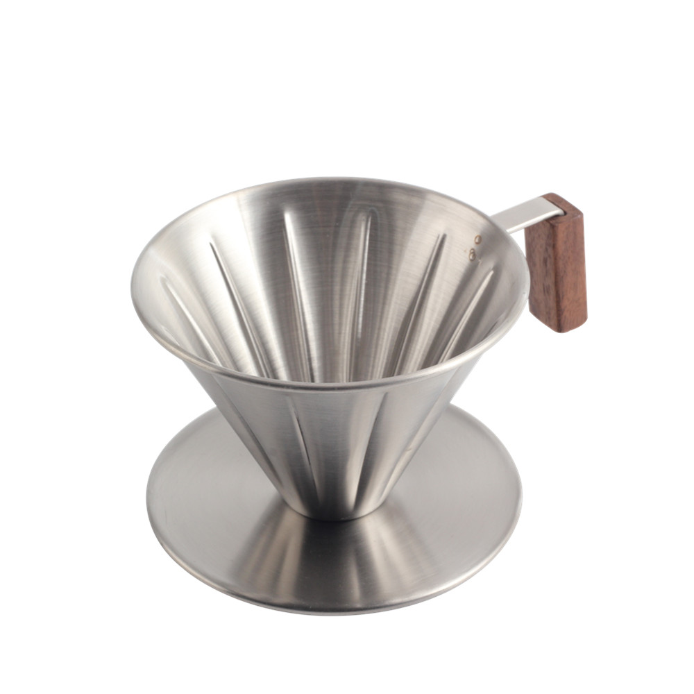 Walnut Wood Handle, Metal Reusable Drip Coffee Filter