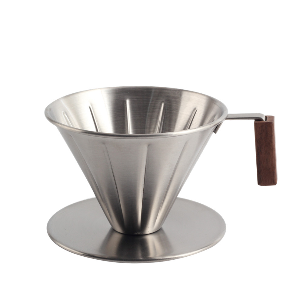 Walnut Wood Handle, Metal Reusable Drip Coffee Filter