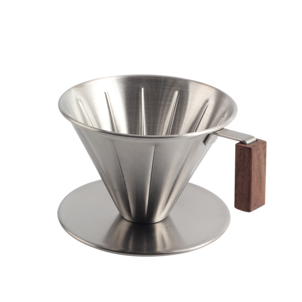 Walnut Wood Handle, Metal Reusable Drip Coffee Filter