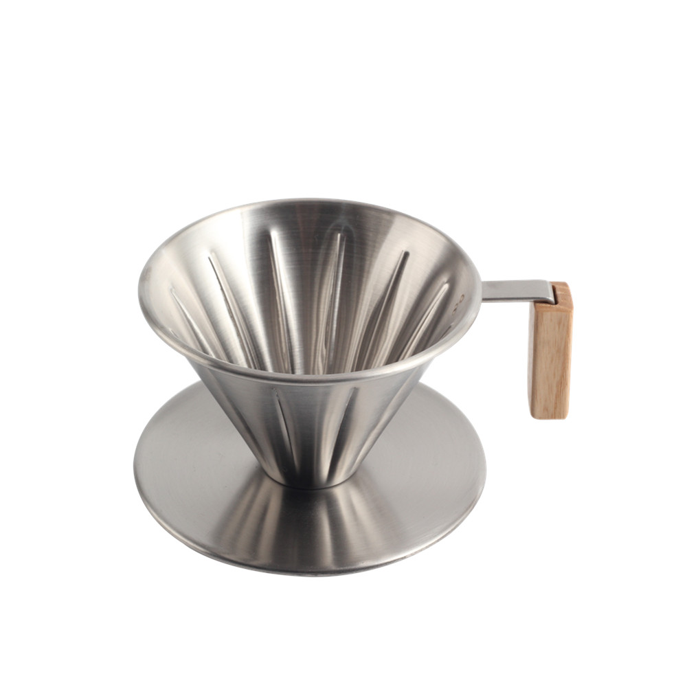 Wood Handle, Metal Reusable Drip Coffee Filter