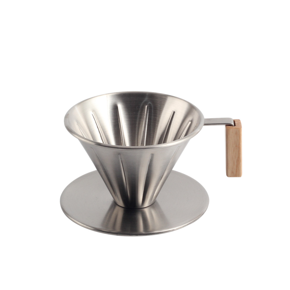 Wood Handle, Metal Reusable Drip Coffee Filter